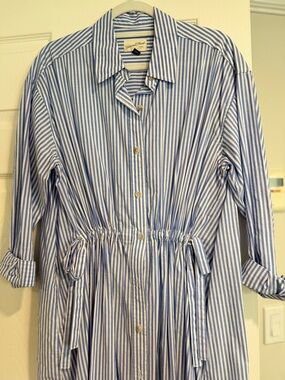 A New Day Blue and White Striped Button-Up Maxi Shirtdress, Size Medium